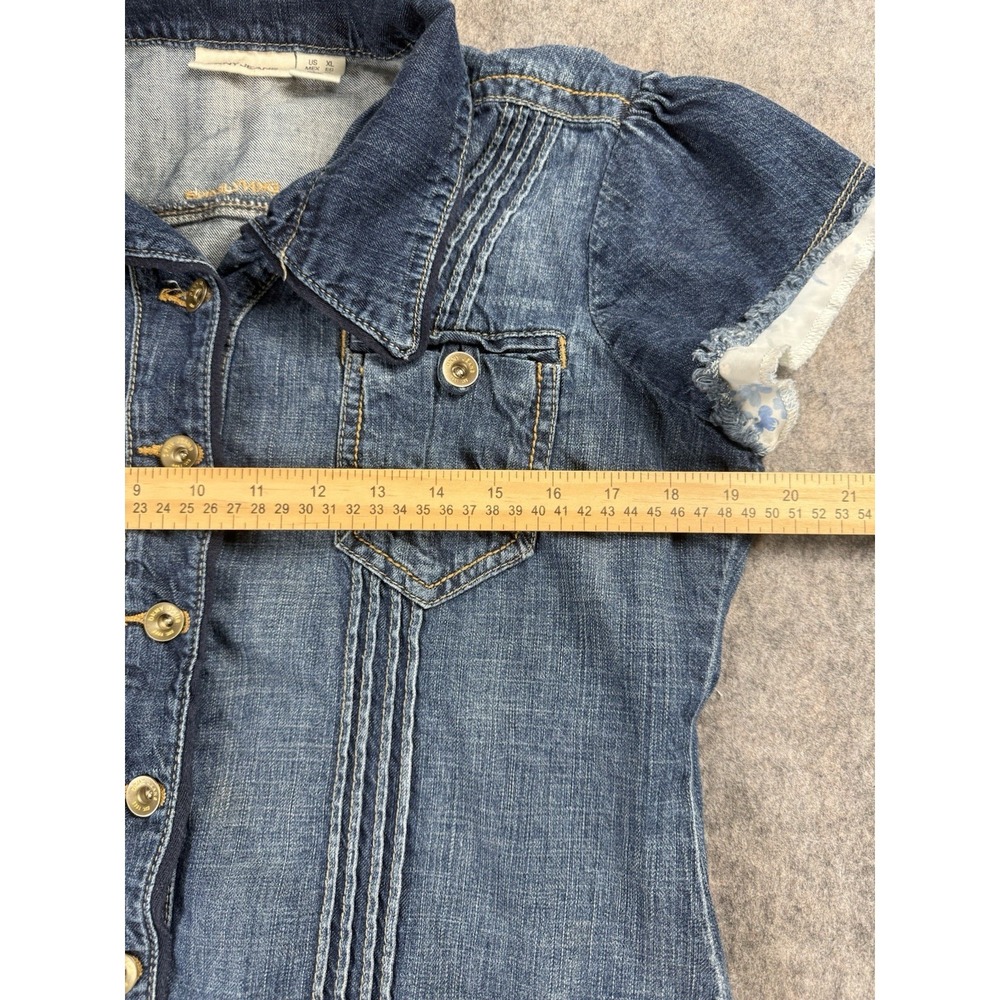 DKNY Jeans Denim Mini Dress Women's XL Blue Button Front Collared Y2K - Picture 4 of 8